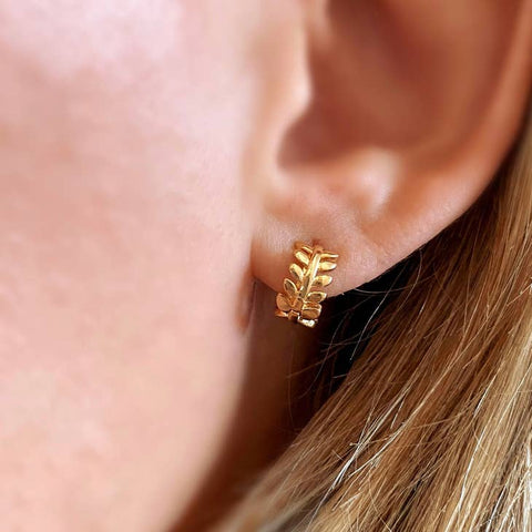 18k Gold Filled Leaf Clicker Hoop Earrings