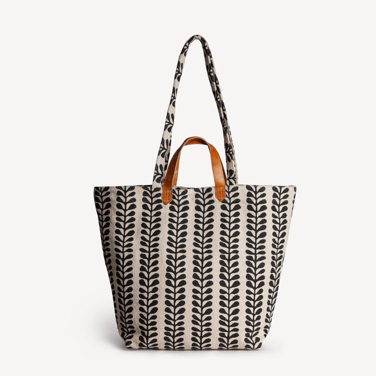 Carryall Block Print Tote- Fern