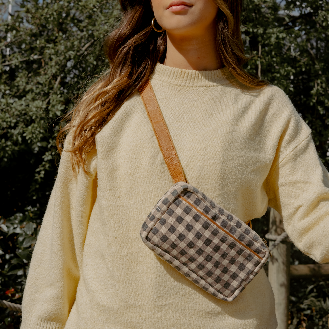 Block Print Belt Bag- Ink Gingham