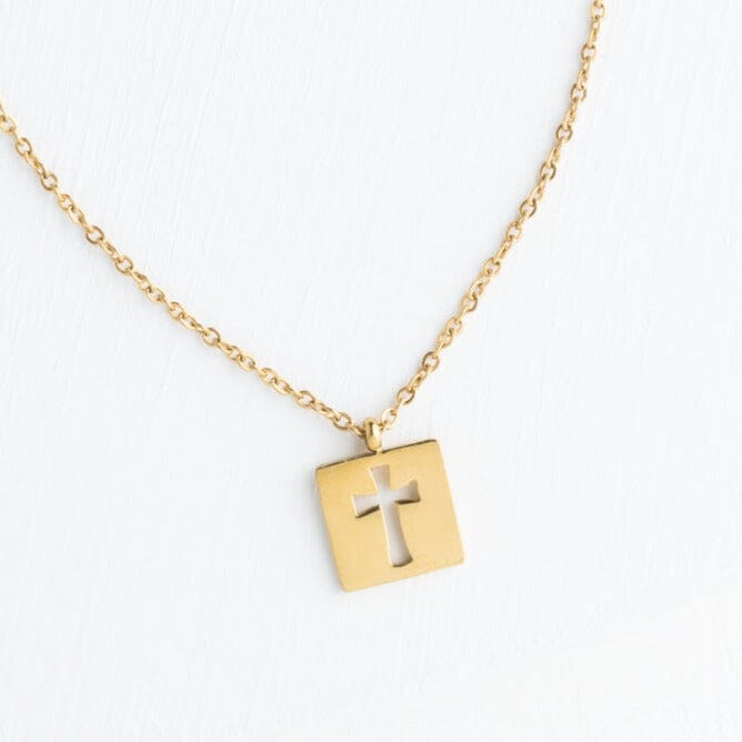Gold Cross Cutout Necklace