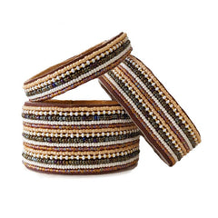 Light Naturals Beaded Leather Cuffs