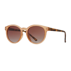 Sunglasses with tortoiseshell frame and brown gradient lenses on a white background