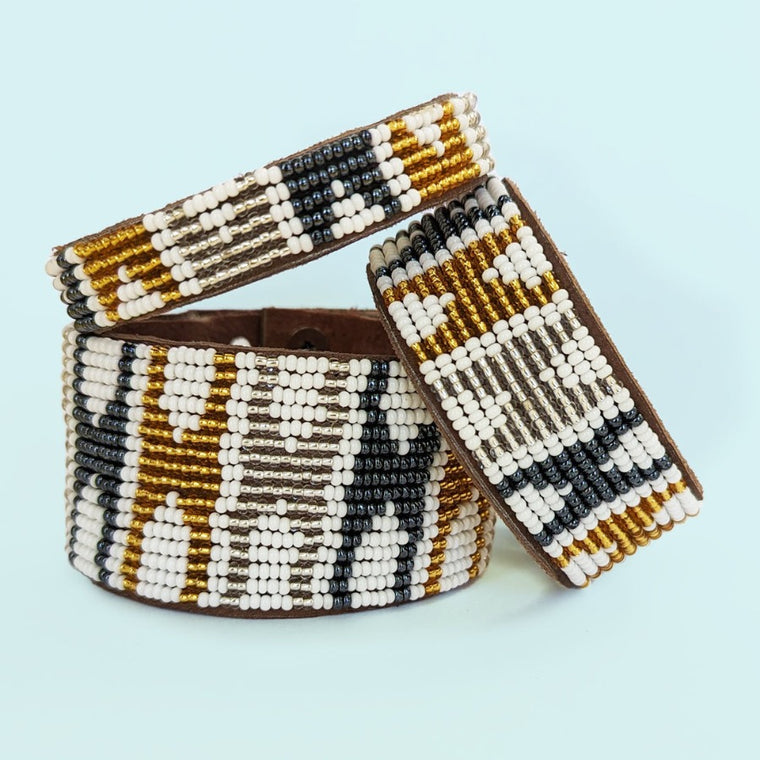Arrows Beaded Leather Cuff