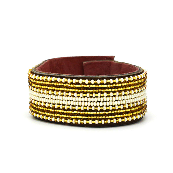 Beaded Leather Cuff Bracelets- Golds
