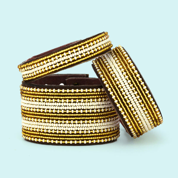 Beaded Leather Cuff Bracelets- Golds