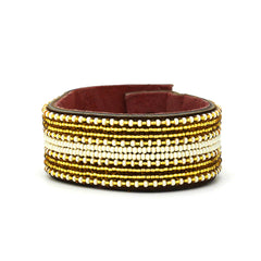 Beaded Leather Cuff Bracelets- Golds
