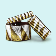 Beaded Leather Cuff Bracelets- Golds