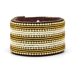 Beaded Leather Cuff Bracelets- Golds