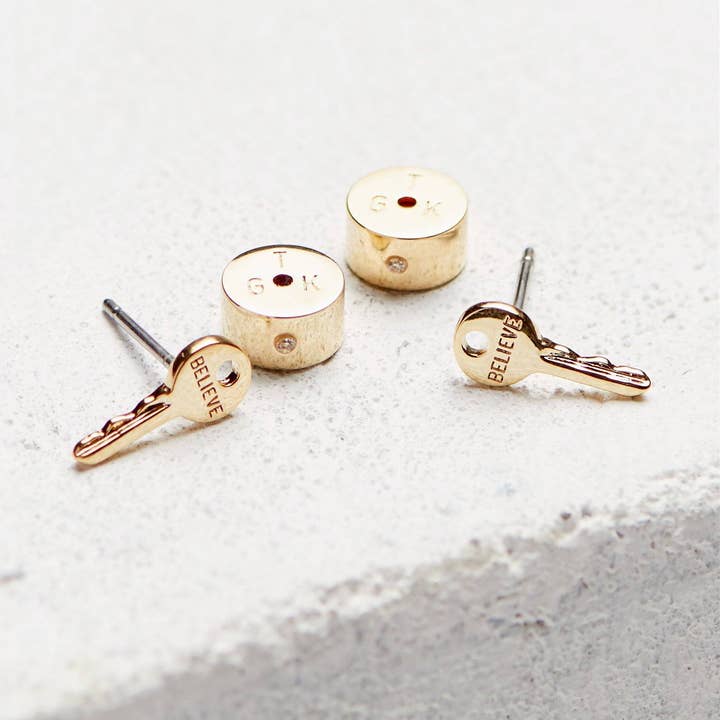 Gold Mini Key Post Earrings