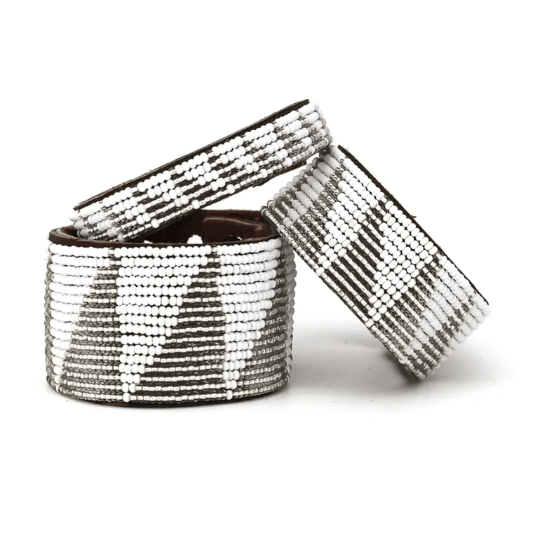 Silver Triangle Beaded Leather Cuff