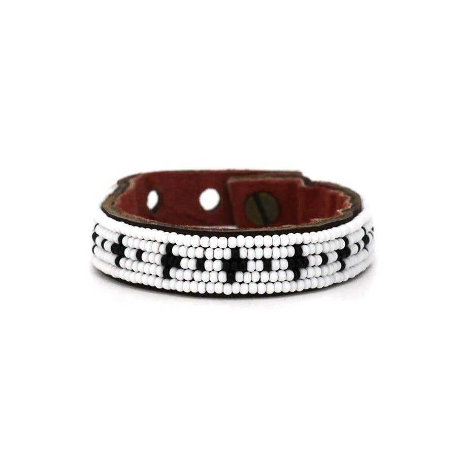 Black + White Stars Beaded Leather Cuffs - Redemption Market