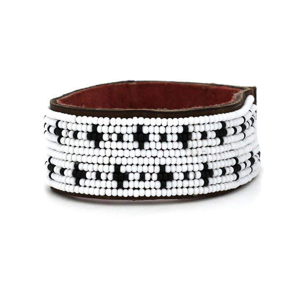 Black + White Stars Beaded Leather Cuffs - Redemption Market
