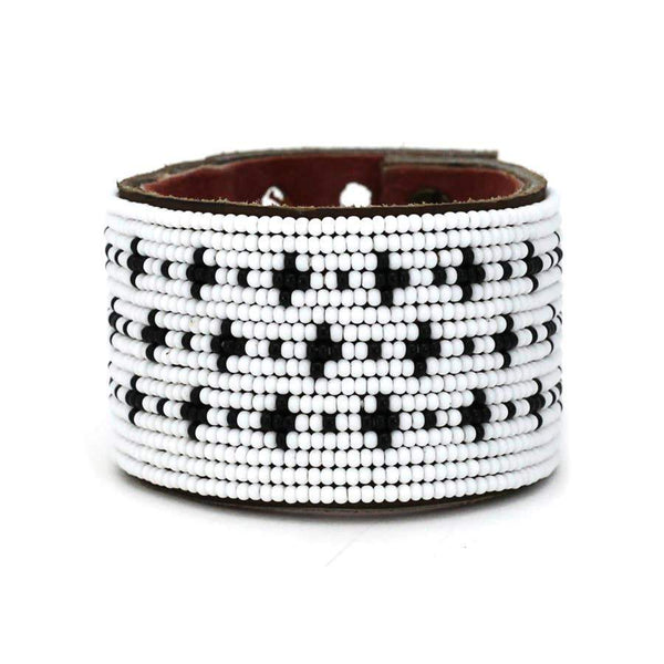 Black + White Stars Beaded Leather Cuffs - Redemption Market