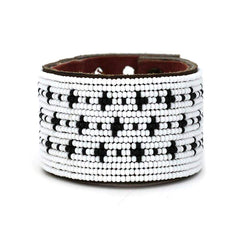 Black + White Stars Beaded Leather Cuffs - Redemption Market