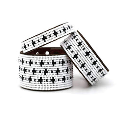 Black + White Stars Beaded Leather Cuffs - Redemption Market