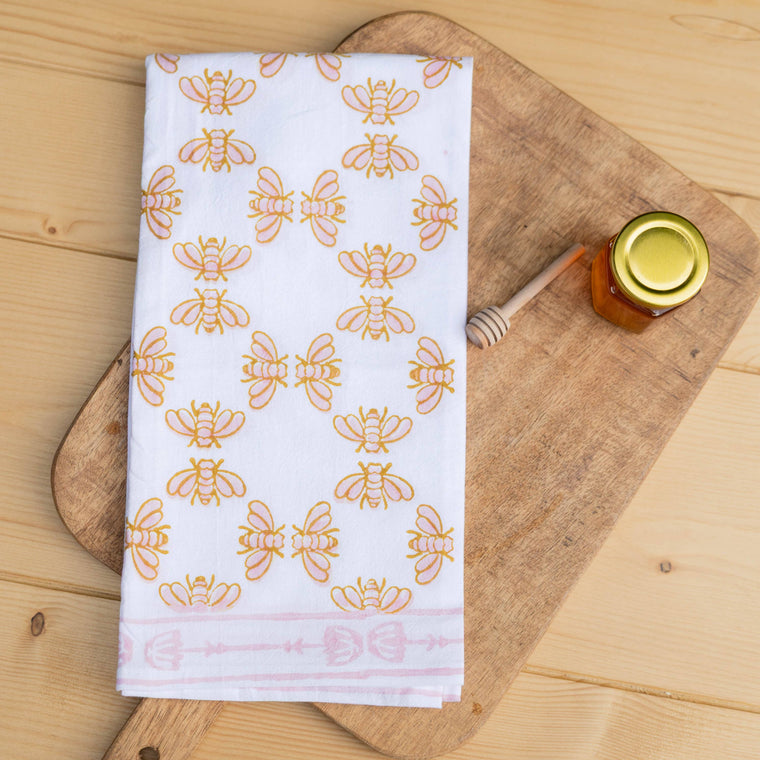 Block Print Tea Towel - Honeybees