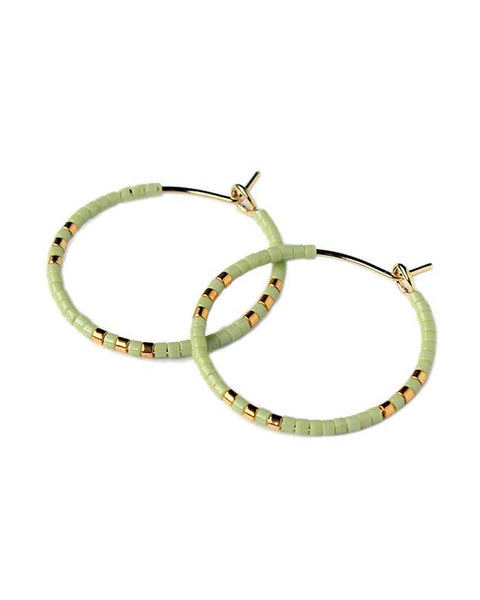 Pistachio Beaded Hoop Earrings