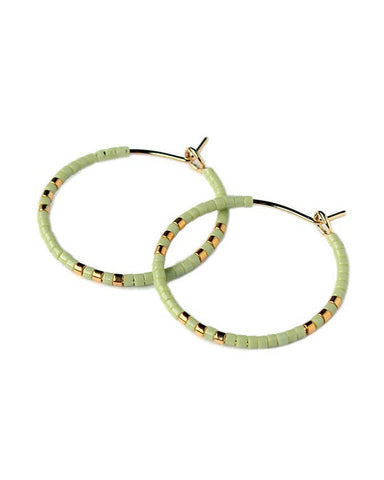 The Pistachio Beaded Hoop Earrings were handcrafted by skilled artisans ...