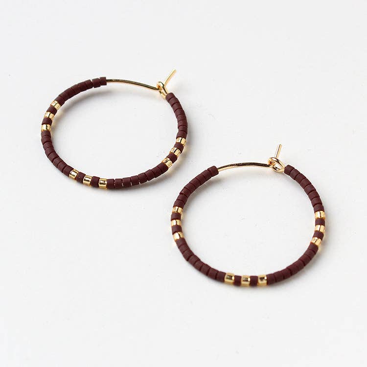Espresso Beaded Hoop Earrings- Small
