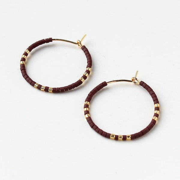 Espresso Beaded Hoop Earrings- Small