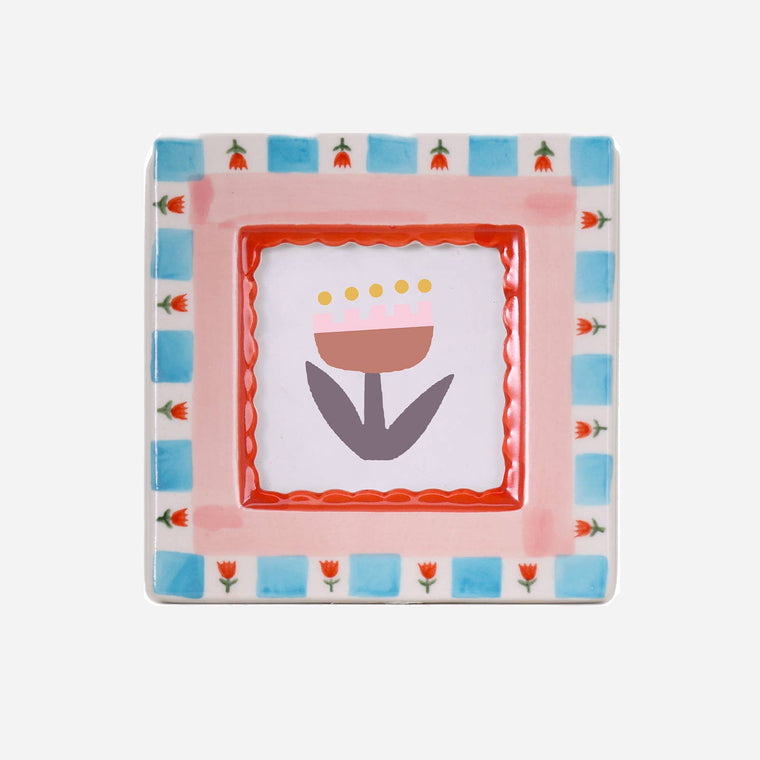 Hand-painted Ceramic Frame- Red Flowers