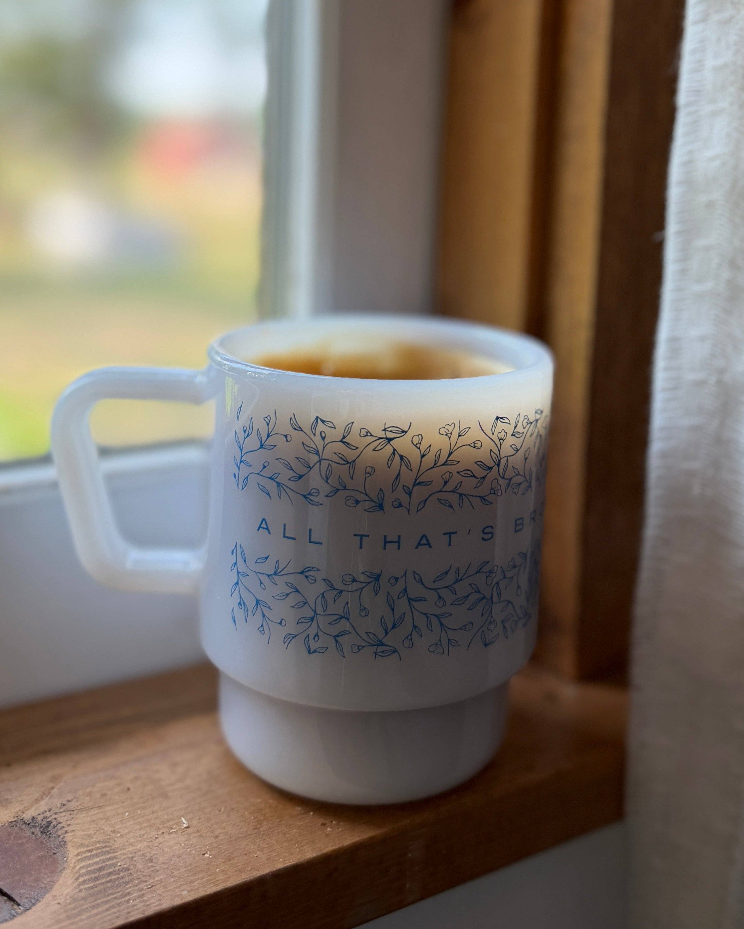 All That's Broken, He Will Mend- Milk Glass Mug