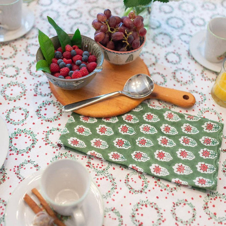 Tea Towel Poinsettia, Evergreen & Red