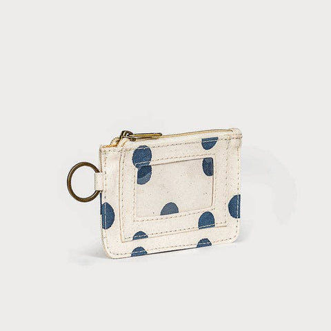 Hand block printed pouch with a secure ID window positioned inside the z...