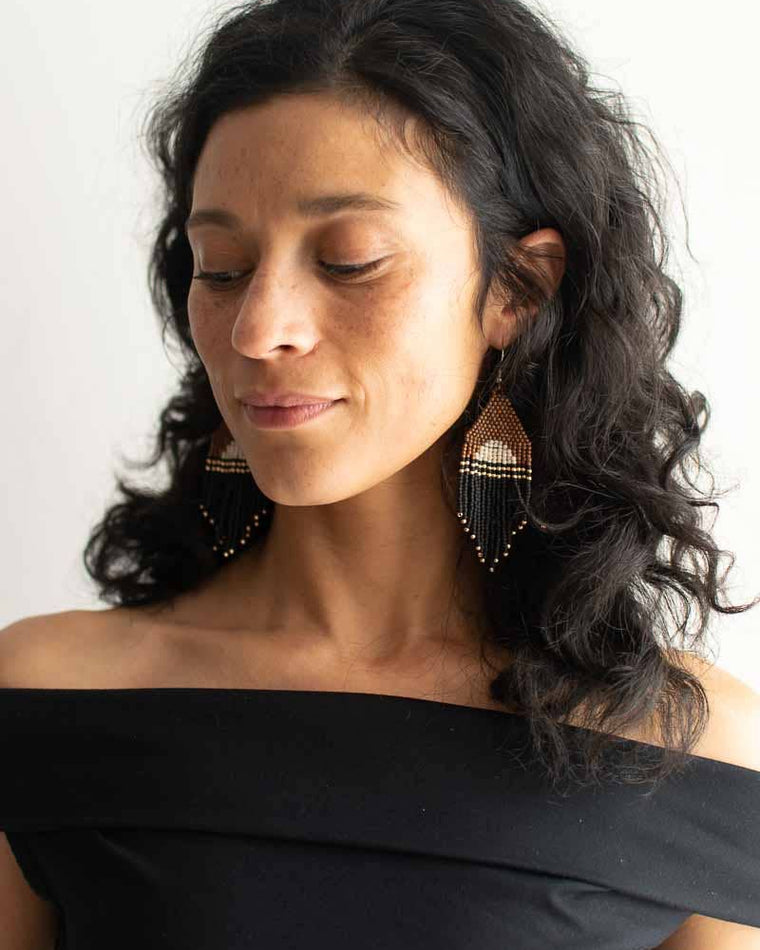 Beaded Fringe Earrings- Noche