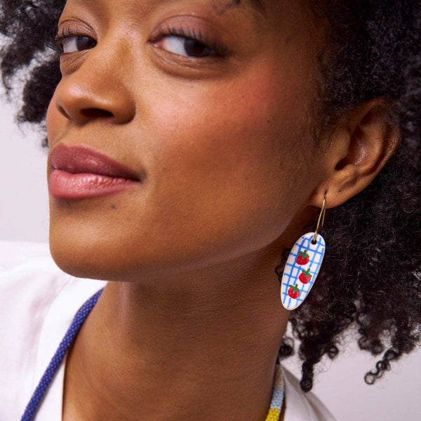 Ceramic Earrings- Tomatoes + Blue Plaid