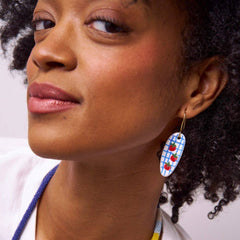 Ceramic Earrings- Tomatoes + Blue Plaid