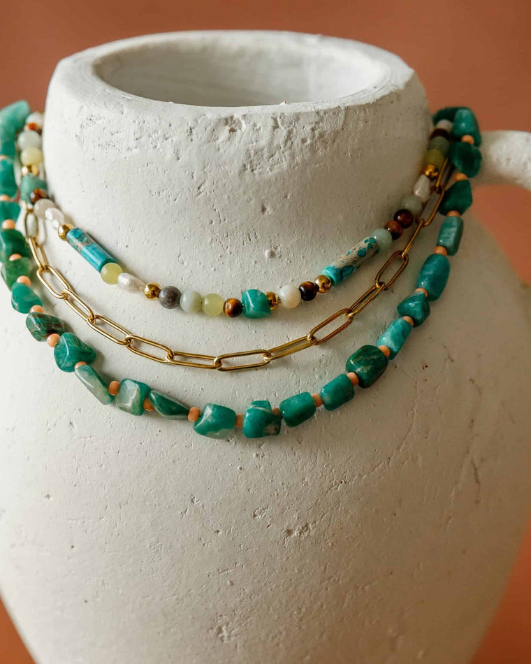 Sunlit Shore Necklace- Turquoise + Freshwater Pearl