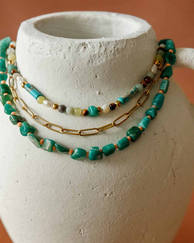 Sunlit Shore Necklace- Turquoise + Freshwater Pearl