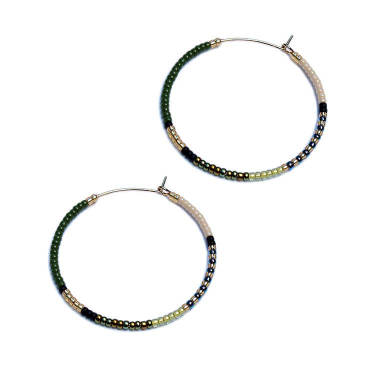 Beaded Olive Hoops- Small