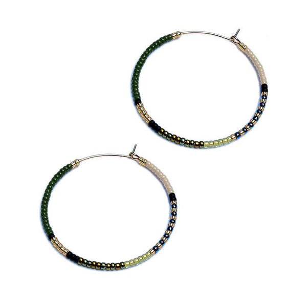 Beaded Olive Hoops- Small