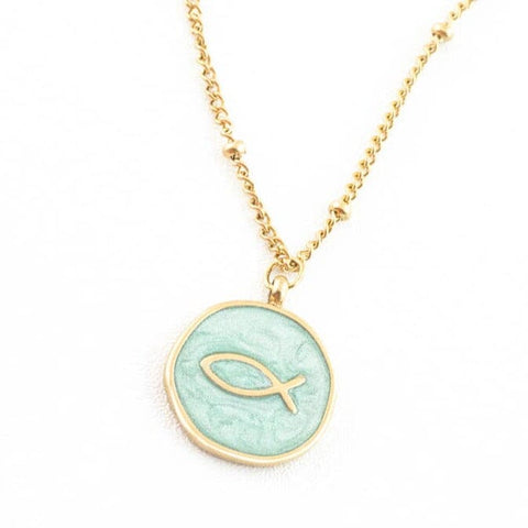 Ichthus Fish Necklace- Mint