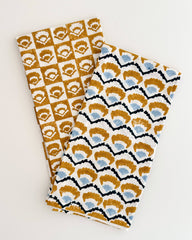 Block Print Tea Towel - Mustard Poppy