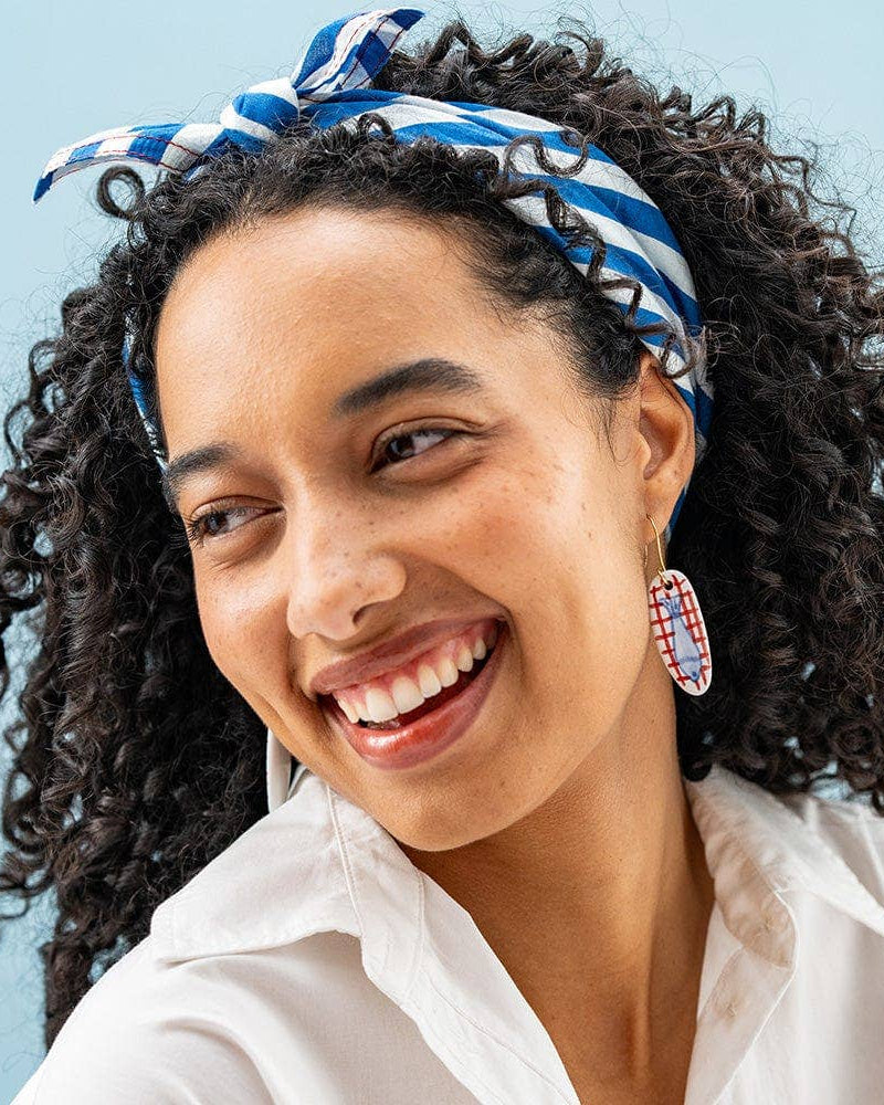Ceramic Earrings- Fish + Red Plaid