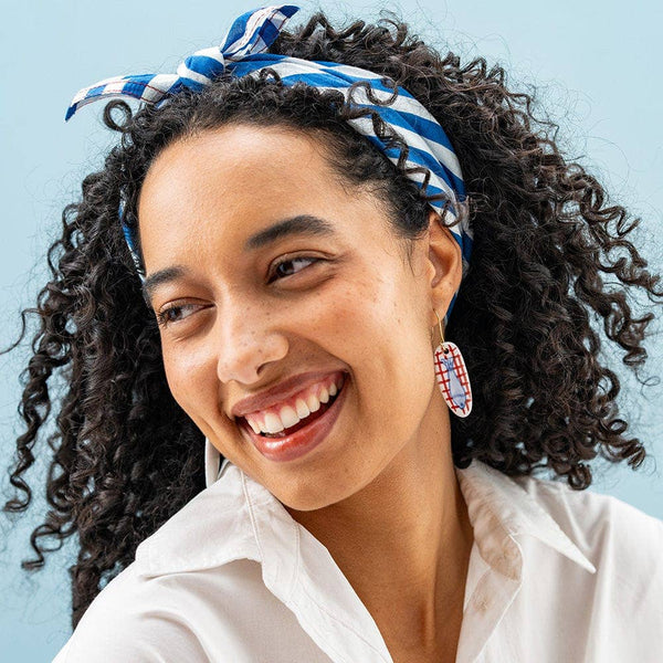Ceramic Earrings- Fish + Red Plaid