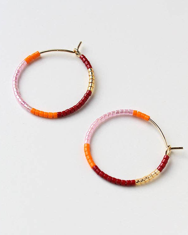 Orchid Guatemalan Beaded Hoops- 1