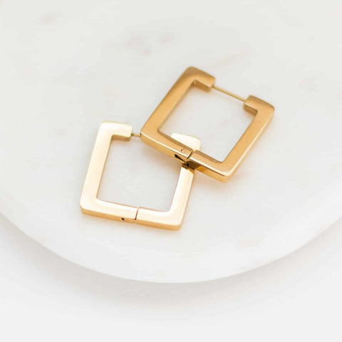Square hoop statement earrings ethically made in southeast Asia. With ni...