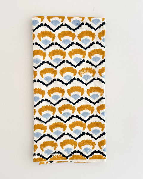 Block Print Tea Towel - Mustard Poppy