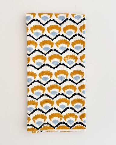 Block Print Tea Towel - Mustard Poppy