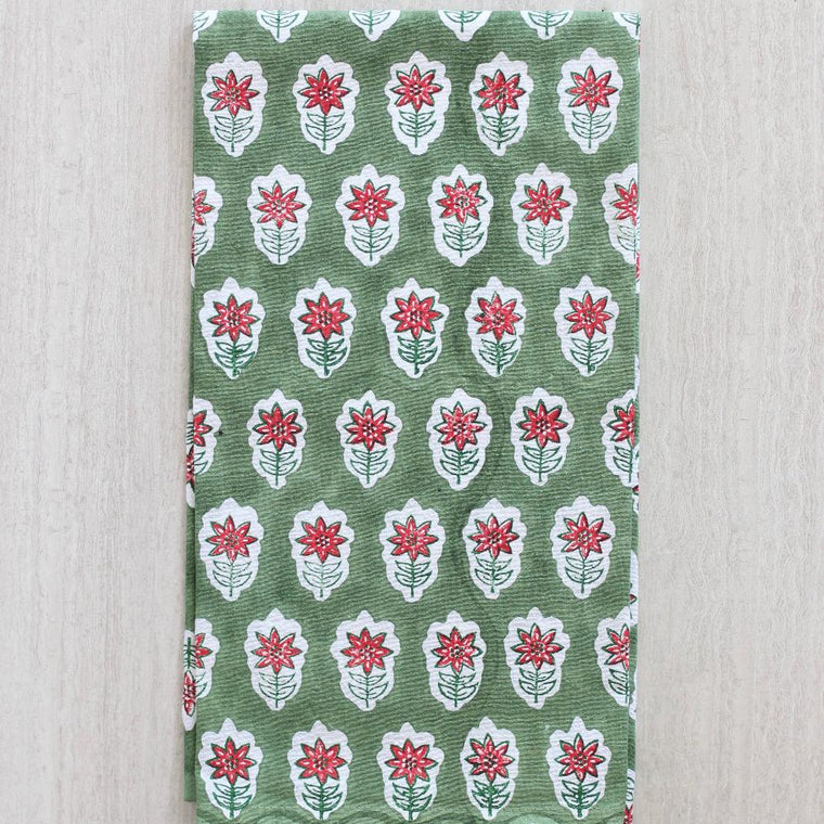 Tea Towel Poinsettia, Evergreen & Red