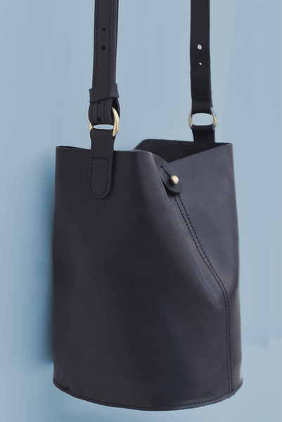 Leather Bucket Bag- Black