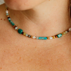 Sunlit Shore Necklace- Turquoise + Freshwater Pearl