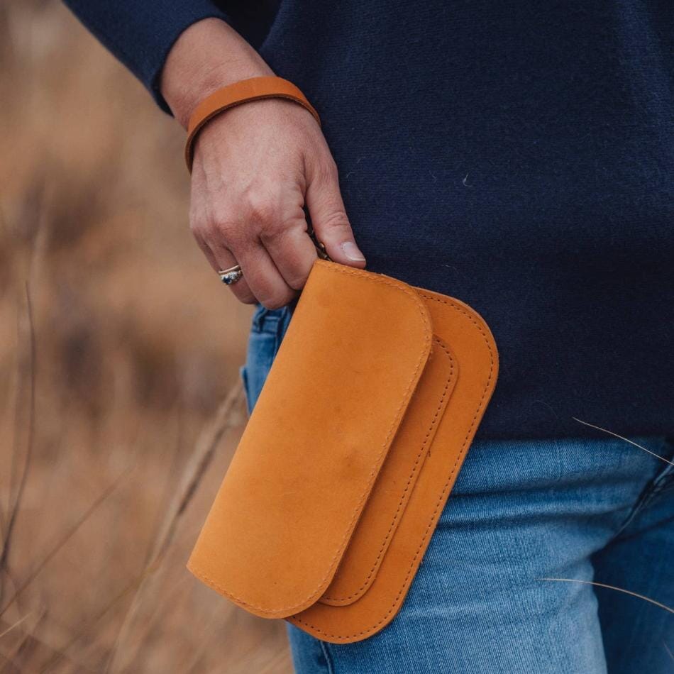 Leather Wristlet Wallet- Camel