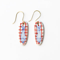 Ceramic Earrings- Fish + Red Plaid