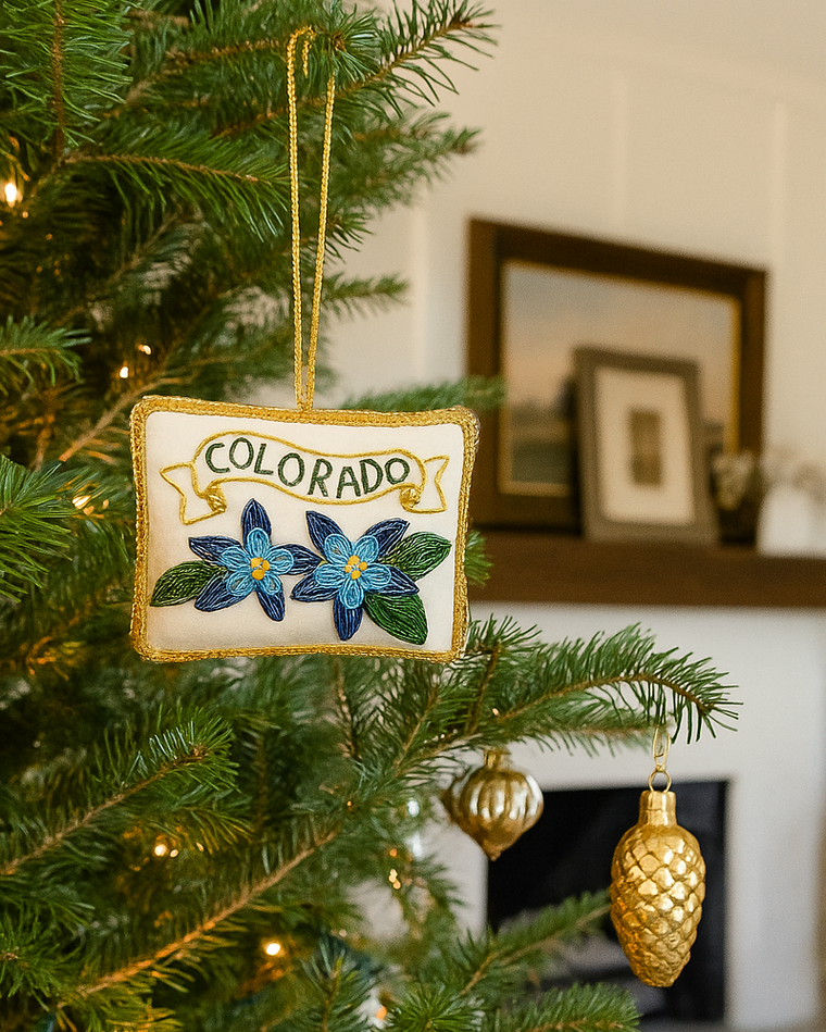 Colorado State Blue Columbine Beaded Fabric Ornament