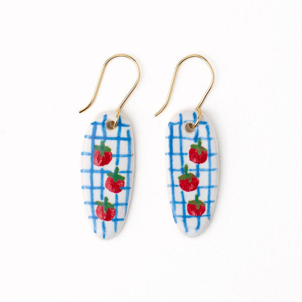 Ceramic Earrings- Tomatoes + Blue Plaid
